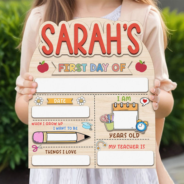 Picture of Personalized Wooden First & Last Day of School Sign - Wood Color Baseboard - Back to School Photo Board for Kids
