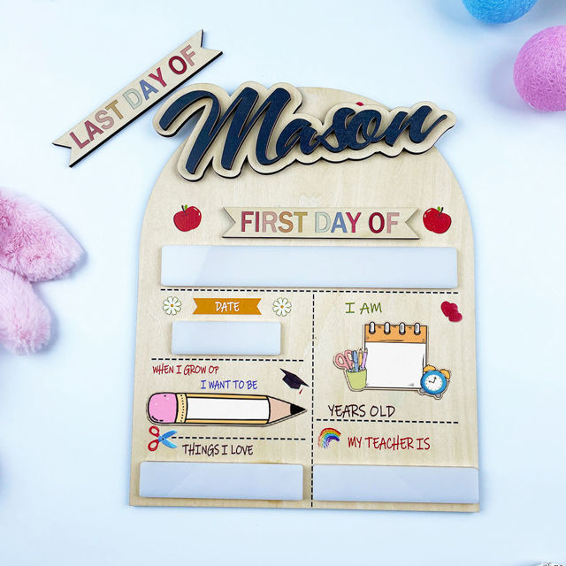 Picture of Personalized Wooden First & Last Day of School Sign - Wood Color Baseboard - Back to School Photo Board for Kids