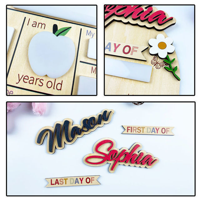 Picture of Personalized Wooden First & Last Day of School Sign - Wood Color Baseboard - Back to School Photo Board for Kids