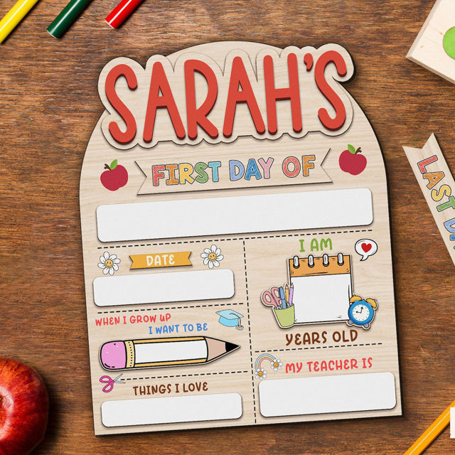 Picture of Personalized Wooden First & Last Day of School Sign - Wood Color Baseboard - Back to School Photo Board for Kids