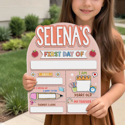 Picture of Personalized Wooden First & Last Day of School Sign - Pink Background - Back to School Photo Board for Kids