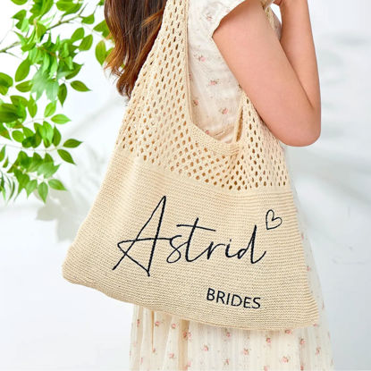 Picture of Custom Crochet Mesh Beach Tote - Custom Crochet Embroidered Beach Tote - Custom Name Knit Tote