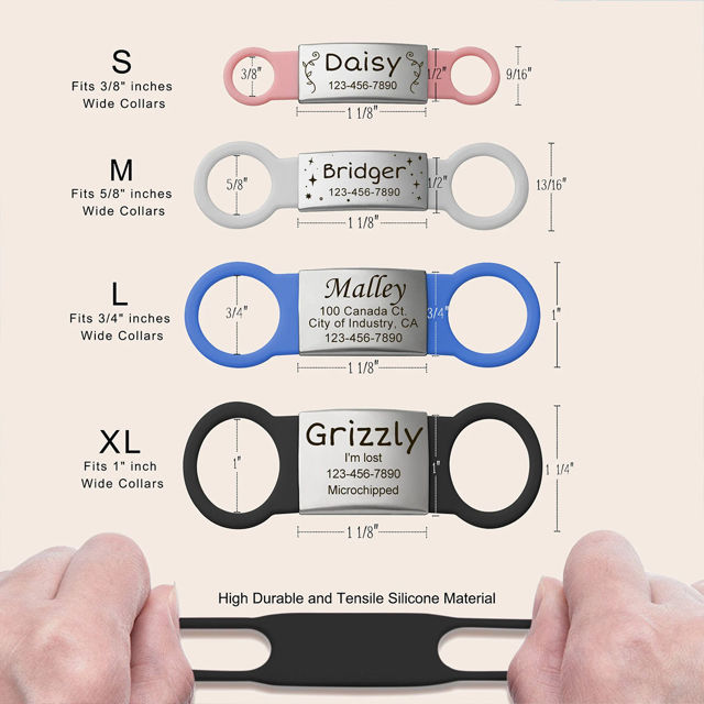 Picture of Custom Black Slide On Dog & Cat Collar Name Tag - Personalized Silent Pet Name Tag with Owner Information