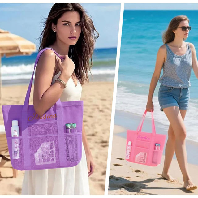 Picture of Custom Embroidered Beach Bags - Custom Mesh Tote Bags - Custom Sand Proof Shoulder Bags