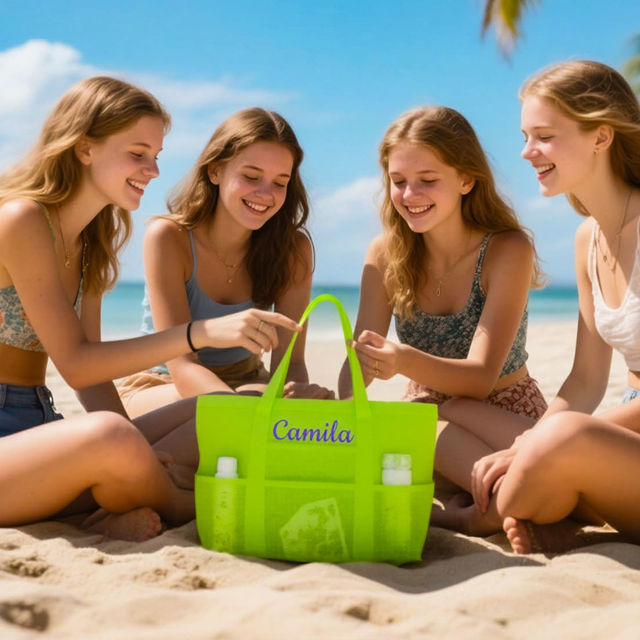 Picture of Custom Embroidered Beach Bags - Custom Mesh Tote Bags - Custom Sand Proof Shoulder Bags