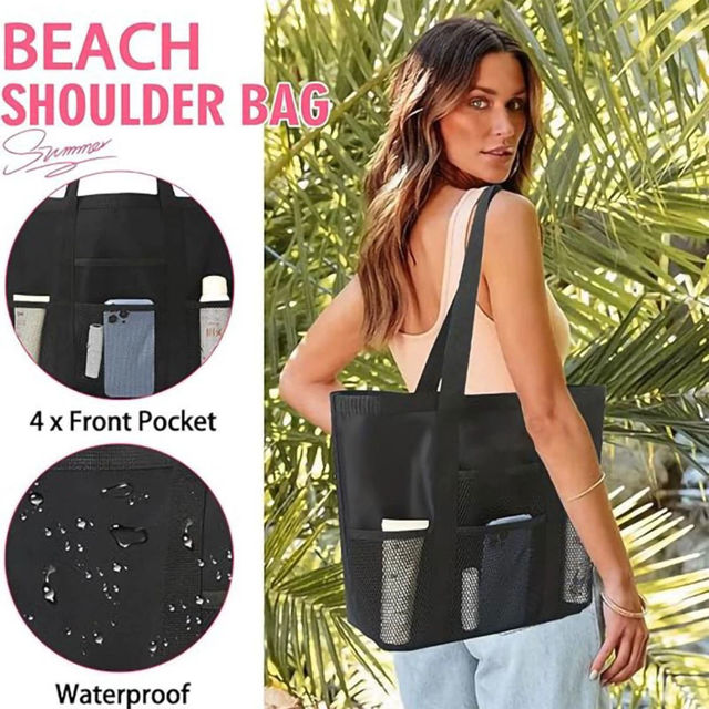Picture of Custom Embroidered Beach Bags - Custom Mesh Tote Bags - Custom Sand Proof Shoulder Bags