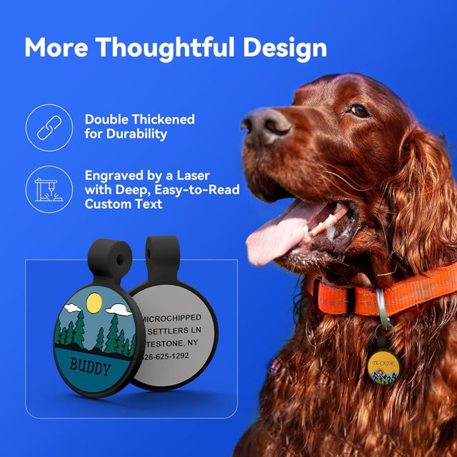 Picture of Custom Round Silicon Dog & Cat Name Tag - Personalized Soundless Pet Name Tag with Engraved Owner Information