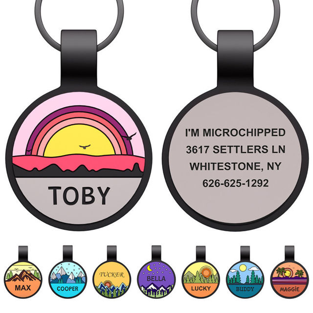 Picture of Custom Round Silicon Dog & Cat Name Tag - Personalized Soundless Pet Name Tag with Engraved Owner Information