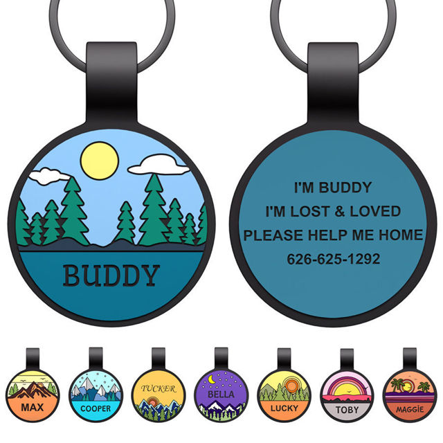 Picture of Custom Round Silicon Dog & Cat Name Tag - Personalized Soundless Pet Name Tag with Engraved Owner Information