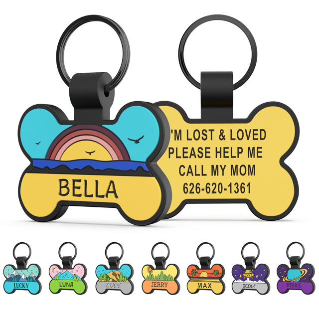 Picture of Custom Soundless Silicone Dog & Cat Name Tag - Personalized Bone Shaped Pet ID Tag with Engraved Owner Information
