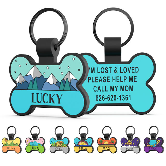 Picture of Custom Soundless Silicone Dog & Cat Name Tag - Personalized Bone Shaped Pet ID Tag with Engraved Owner Information