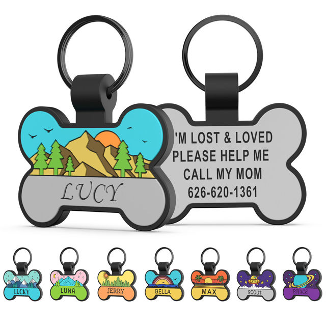 Picture of Custom Soundless Silicone Dog & Cat Name Tag - Personalized Bone Shaped Pet ID Tag with Engraved Owner Information