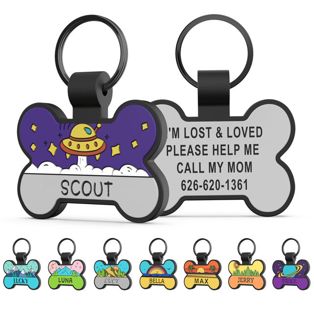 Picture of Custom Soundless Silicone Dog & Cat Name Tag - Personalized Bone Shaped Pet ID Tag with Engraved Owner Information
