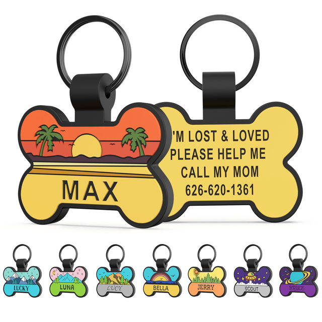 Picture of Custom Soundless Silicone Dog & Cat Name Tag - Personalized Bone Shaped Pet ID Tag with Engraved Owner Information
