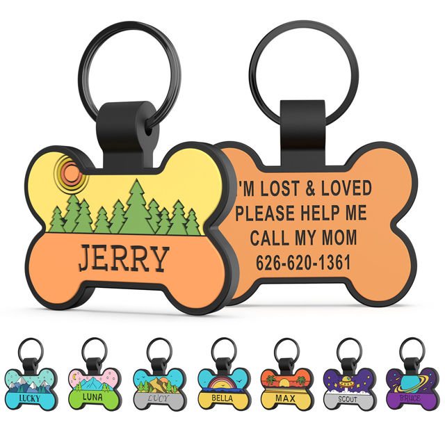 Picture of Custom Soundless Silicone Dog & Cat Name Tag - Personalized Bone Shaped Pet ID Tag with Engraved Owner Information