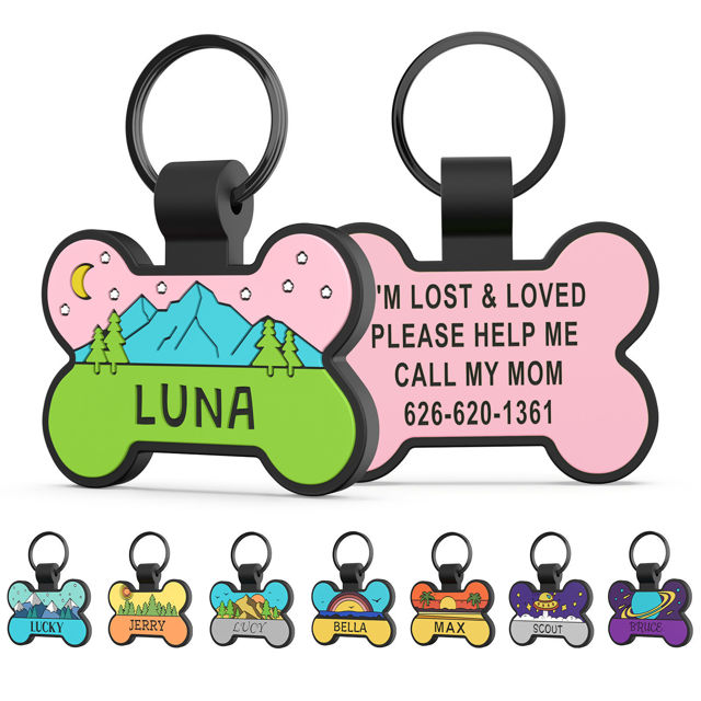 Picture of Custom Soundless Silicone Dog & Cat Name Tag - Personalized Bone Shaped Pet ID Tag with Engraved Owner Information