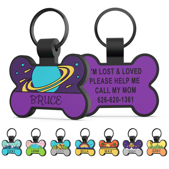 Picture of Custom Soundless Silicone Dog & Cat Name Tag - Personalized Bone Shaped Pet ID Tag with Engraved Owner Information