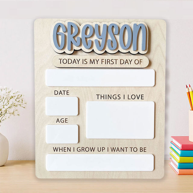 Picture of Personalized Wooden First & Last Day of School Sign - Wood Color Rectangular Style - Back to School Photo Board for Kids