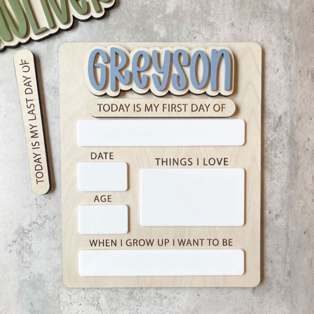 Picture of Personalized Wooden First & Last Day of School Sign - Wood Color Rectangular Style - Back to School Photo Board for Kids