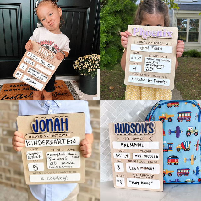 Picture of Personalized Wooden First & Last Day of School Sign - Wood Color Rectangular Style - Back to School Photo Board for Kids