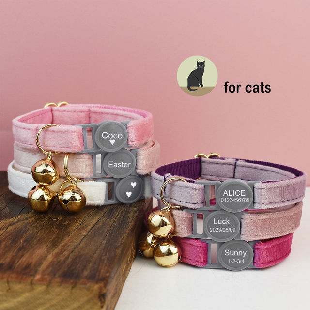 Picture of Personalized Quick Release Cat Collar - Personalized Cat Collar with Name - Velvet Pet Collar - Gift for your Cat