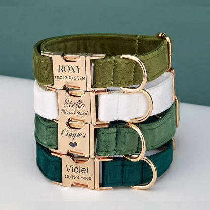 Picture of Personalized Pet Name Collar - Custom Multiple Color Velvet Dog Collar - Engraved Pet Name Tag Metal Buckle - Wedding and Christmas Puppy Gift
