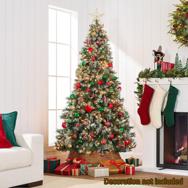 Picture of Pine Christmas Tree with Frosted Tips - PVC Christmas Tree with Decoration Pinecone and Holly - 5Ft, 6Ft and 6.9Ft with Metal Stand