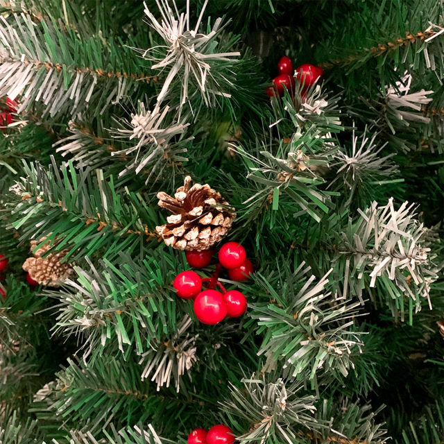 Picture of Pine Christmas Tree with Frosted Tips - PVC Christmas Tree with Decoration Pinecone and Holly - 5Ft, 6Ft and 6.9Ft with Metal Stand