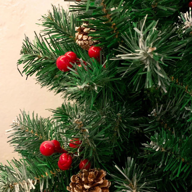 Picture of Pine Christmas Tree with Frosted Tips - PVC Christmas Tree with Decoration Pinecone and Holly - 5Ft, 6Ft and 6.9Ft with Metal Stand