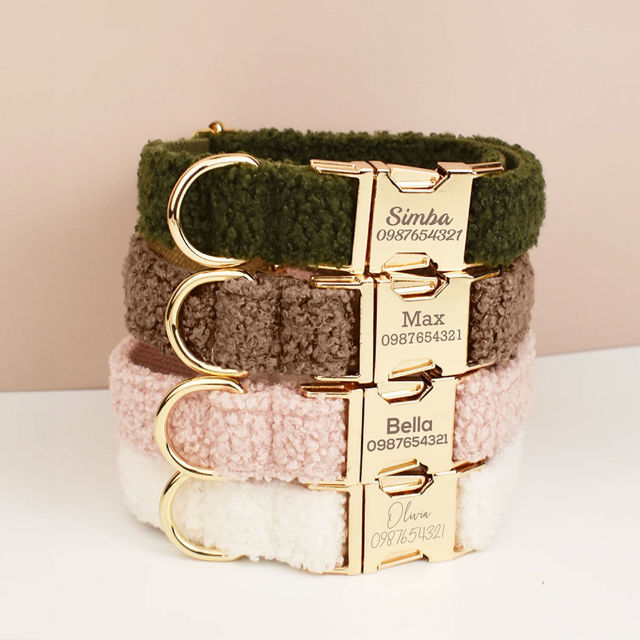 Picture of Personalized Pet Name Collar - Colorful Teddy Velvet Series - Engraved Pet Name Tag Metal Buckle - Summer Gifts for Puppy