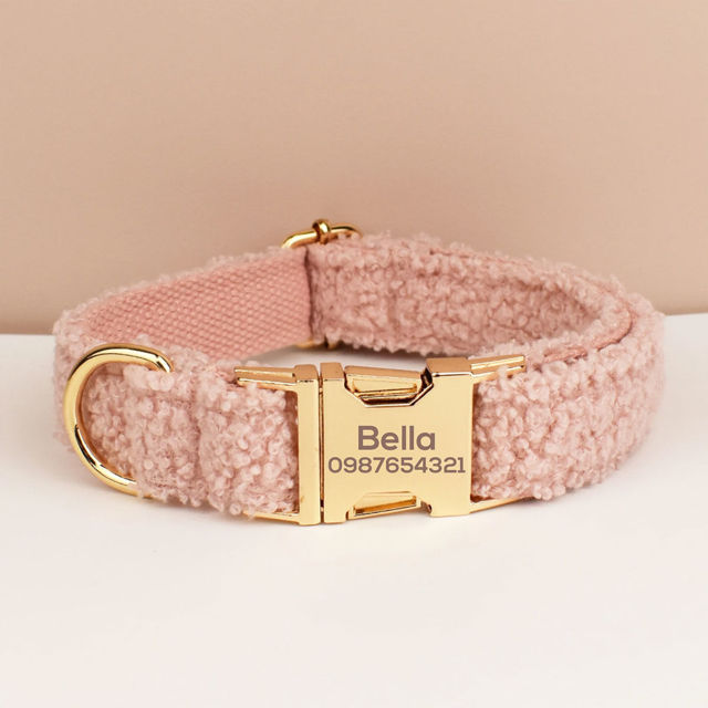Picture of Personalized Pet Name Collar - Colorful Teddy Velvet Series - Engraved Pet Name Tag Metal Buckle - Summer Gifts for Puppy