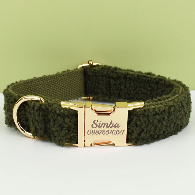 Picture of Personalized Pet Name Collar - Colorful Teddy Velvet Series - Engraved Pet Name Tag Metal Buckle - Summer Gifts for Puppy
