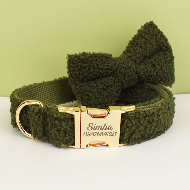Picture of Personalized Pet Name Collar - Teddy Velvet Series with Eight Colors - Engraved Pet Name Tag Metal Buckle - Summer Gifts for Puppy