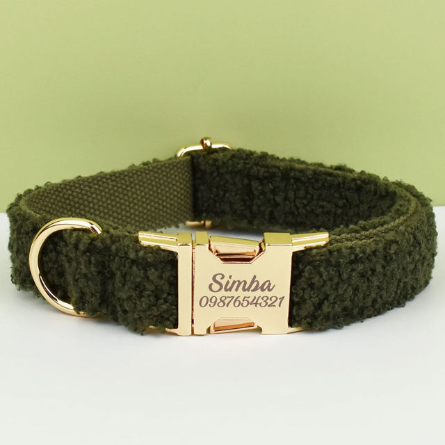 Picture of Personalized Pet Name Collar - Teddy Velvet Series with Eight Colors - Engraved Pet Name Tag Metal Buckle - Summer Gifts for Puppy