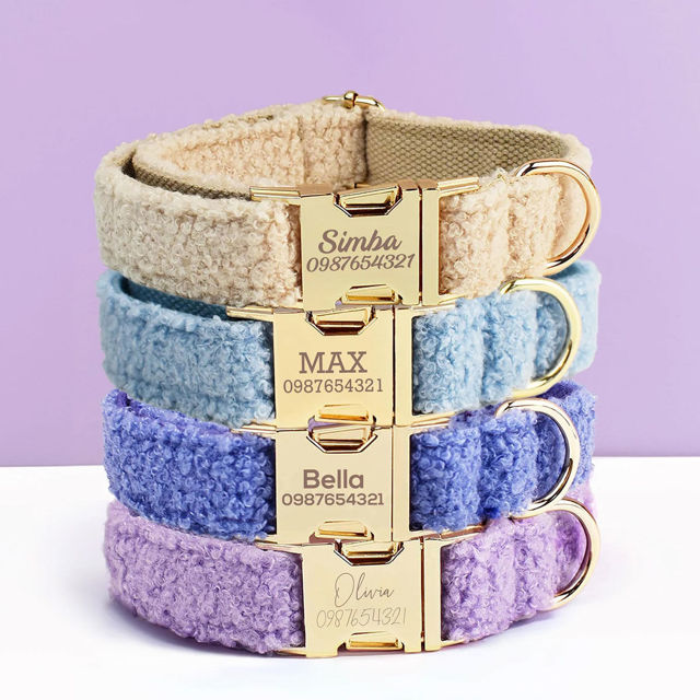 Picture of Personalized Pet Name Collar - Teddy Velvet Series with Eight Colors - Engraved Pet Name Tag Metal Buckle - Summer Gifts for Puppy