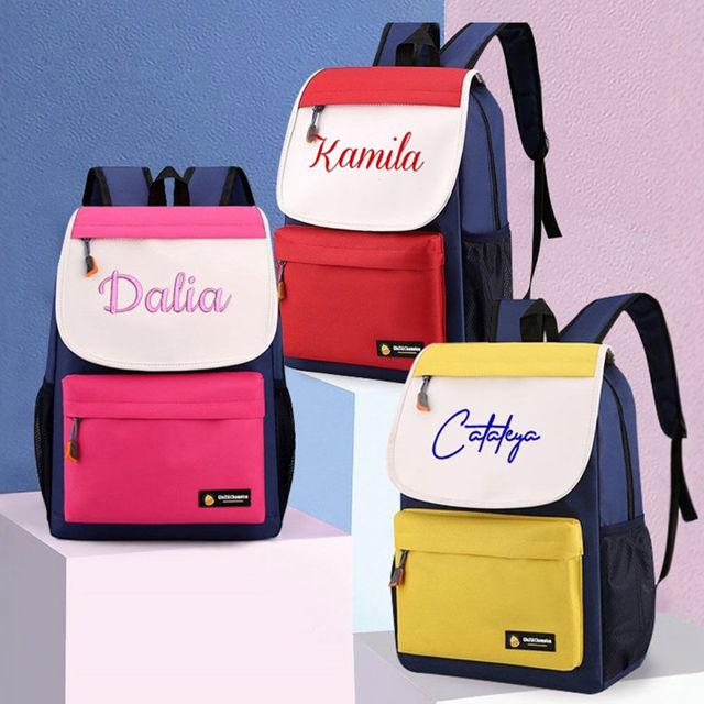 Picture of Custom Embroidery School Bags - Personalized Contrast Color School Bags - Custom Waterproof Student School Bags
