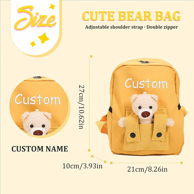 Picture of Custom Embroidered Bear Toddler Backpack with Name - School Bag - Back to School Gift for Kids