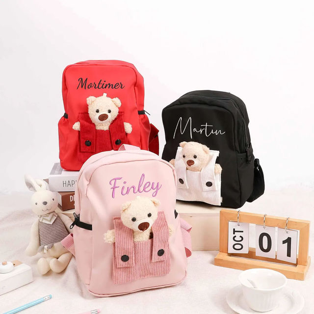 Picture of Custom Embroidered Bear Toddler Backpack with Name - School Bag - Back to School Gift for Kids