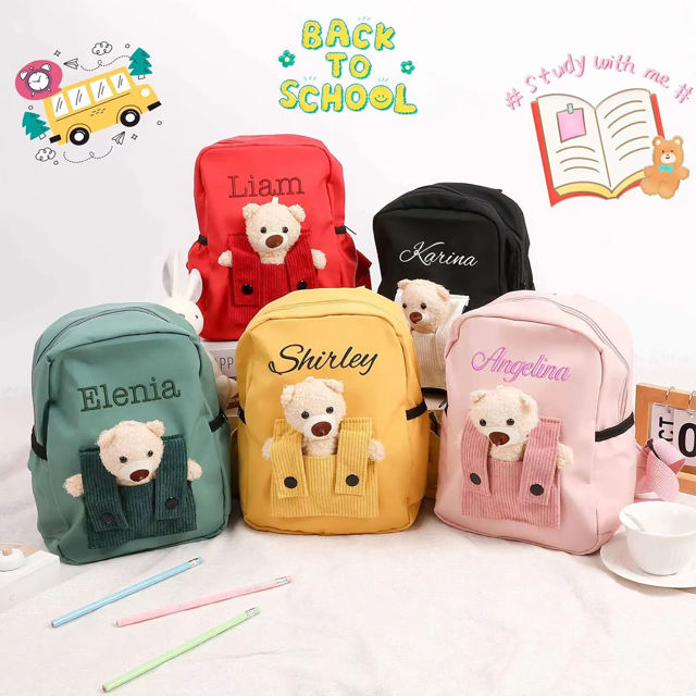Picture of Custom Embroidered Bear Toddler Backpack with Name - School Bag - Back to School Gift for Kids
