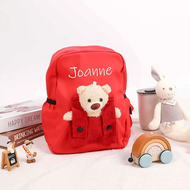 Picture of Custom Embroidered Bear Toddler Backpack with Name - School Bag - Back to School Gift for Kids