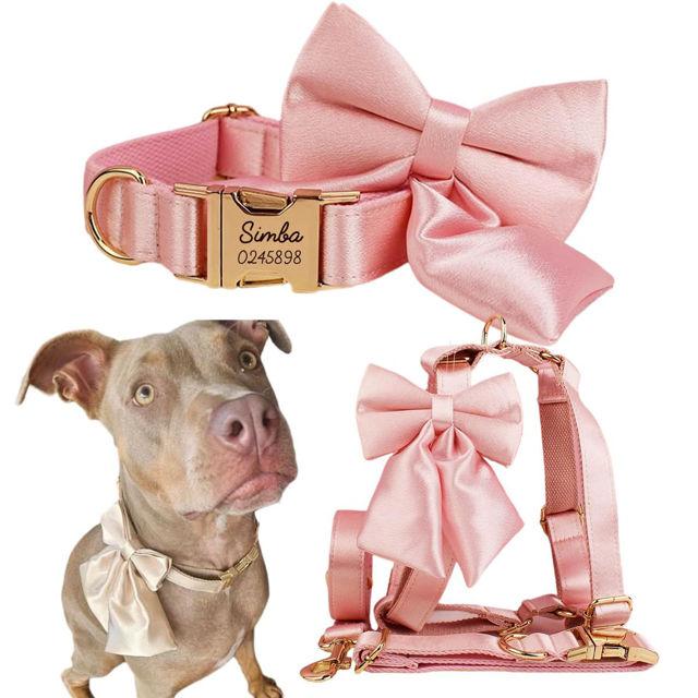 Picture of Personalized Dog Collar and Leash Set with Sailor Bow Tie - Handmade Wedding Dog Collar Gift