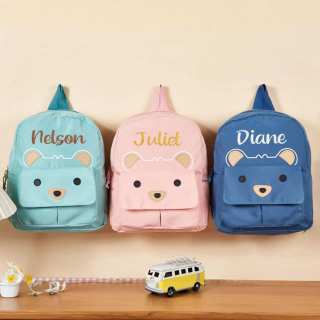 Picture of Custom Embroidered Bear Toddler Backpack with Name - School Bag - personalized Back to School Gift for Kids