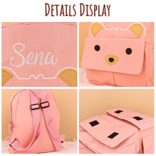 Picture of Custom Embroidered Bear Toddler Backpack with Name - School Bag - personalized Back to School Gift for Kids