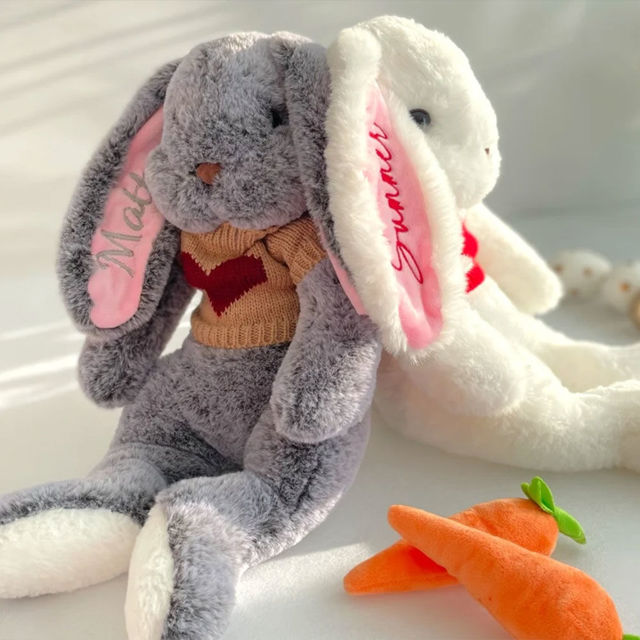Picture of Customized Rabbit Toy - Custom Embroidered Name Plush Rabbit - Personalized Comfort Rabbit for Kids Gift
