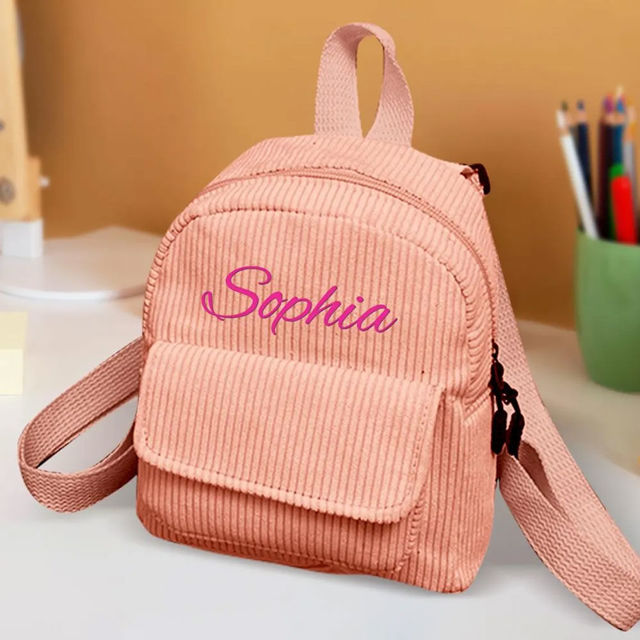 Picture of Custom Embroidered Name Backpack - Personalized Corduroy Backpack - Custom Name Kids School Bag