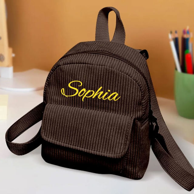 Picture of Custom Embroidered Name Backpack - Personalized Corduroy Backpack - Custom Name Kids School Bag
