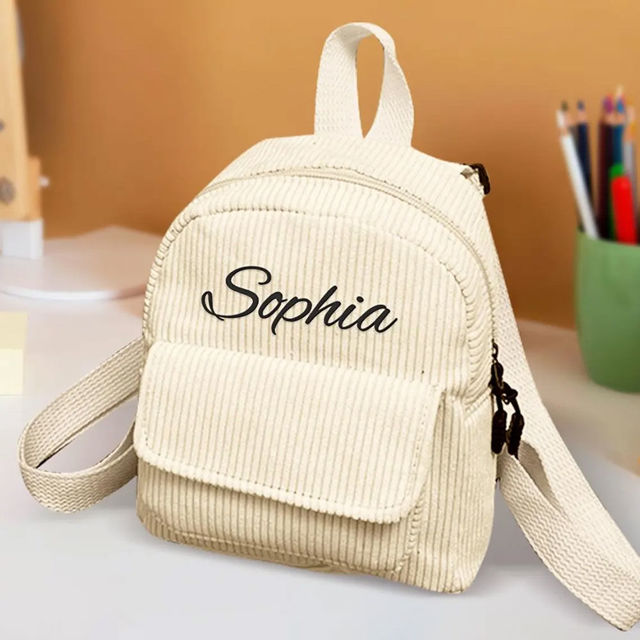 Picture of Custom Embroidered Name Backpack - Personalized Corduroy Backpack - Custom Name Kids School Bag