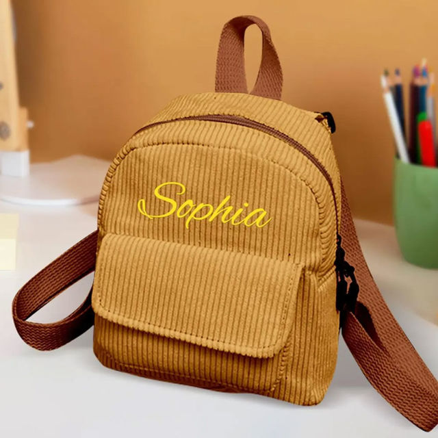 Picture of Custom Embroidered Name Backpack - Personalized Corduroy Backpack - Custom Name Kids School Bag