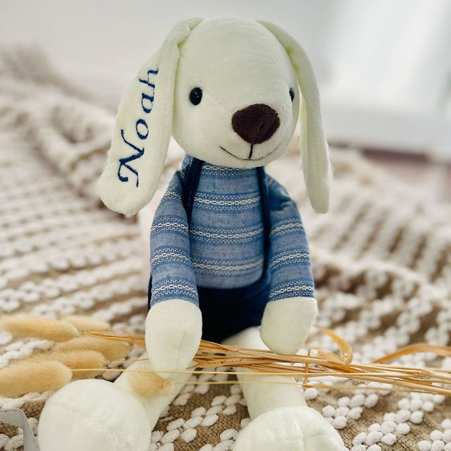 Picture of Custom Name Plush Toys - Custom Embroidered Stuffed Bunny Rabbit - Personalized Comfort Rabbit for Kids