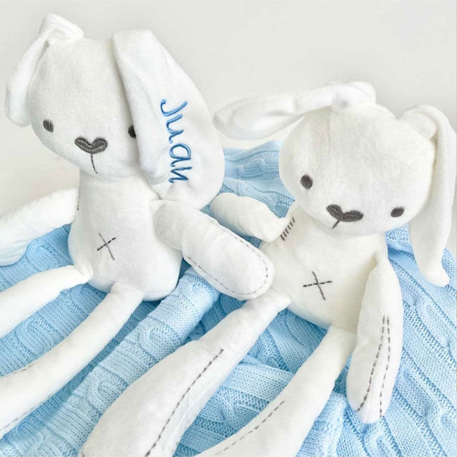 Picture of Custom Name Plush Toy - Custom Embroidered Plush Bunny - Personalized Sleeping Comforter Embroidered Bunny